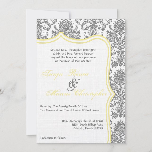 Invitation 5x7 Gris Dentelle jaune gris (Devant)