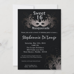 Invitation 5x7 Gris Masquerade Sweet 16 Anniversaire Invitati