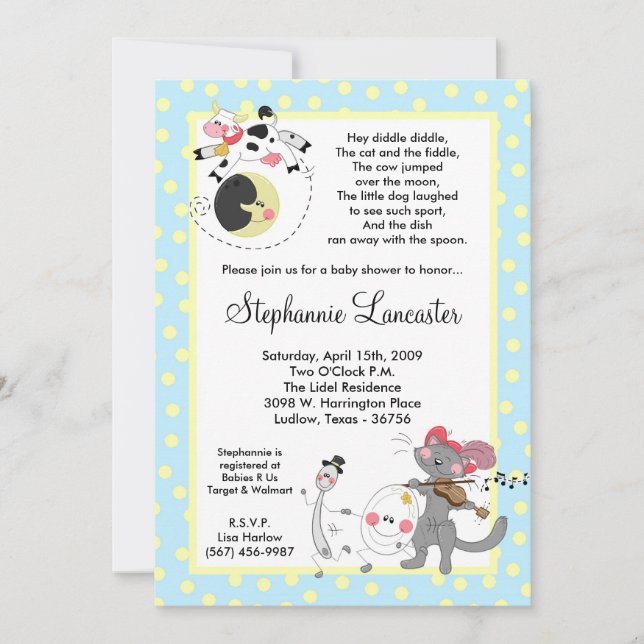 Invitation 5x7 Hey Diddle Diddle DidSery Baby shower Invitati (Devant)