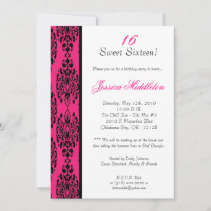 Invitation 5x7 Hot rose Damask Dentelle Anniversaire Fête Inv
