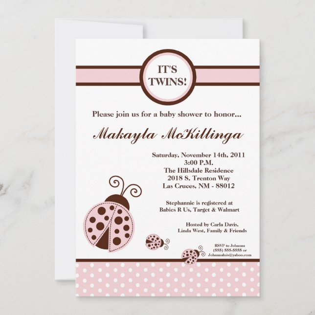Invitation 5x7 JUMELLE l'invitation de baby shower de Madame (Devant)