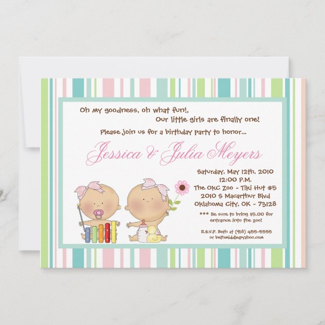 Invitation 5x7 JUMELLE l'invitation Girly de fête (Devant)