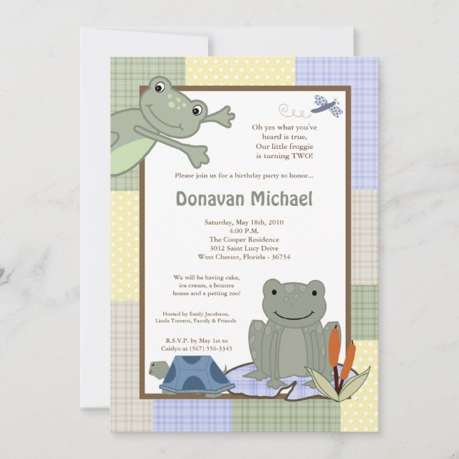 Invitation 5x7 Leap Frog Turtle Bee Anniversaire Fête Invitat (Devant)