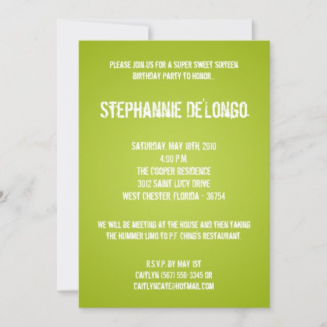Invitation 5x7 Lime Green DJ Tourne-disque 16 Anniversaire In (Devant)