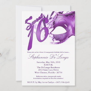 Invitation 5x7 masquerade mask sweet 16 Birthday Invite