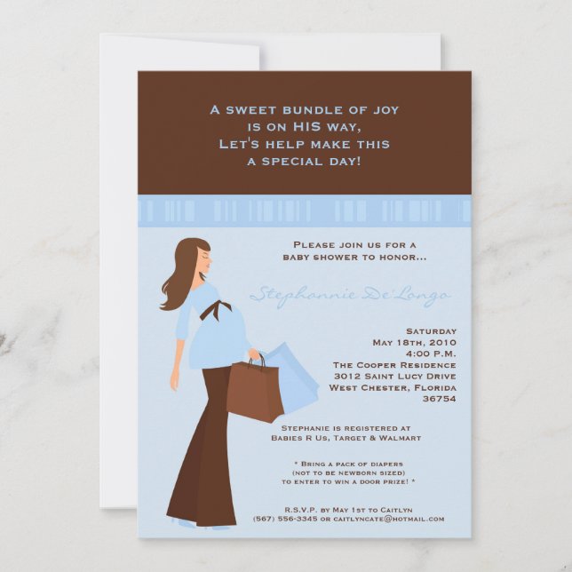 Invitation 5x7 Modern Mod Maman Shopping Baby shower Invitati (Devant)