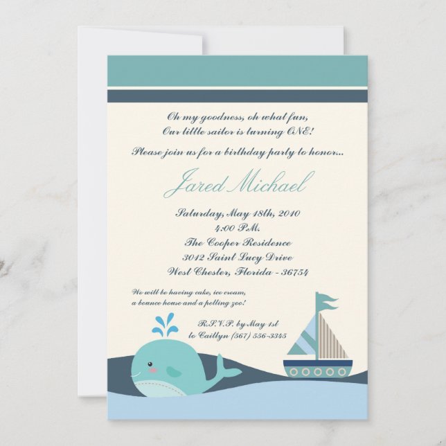 Invitation 5x7 Nautique Bateau à voile Whal Anniversaire Invi (Devant)