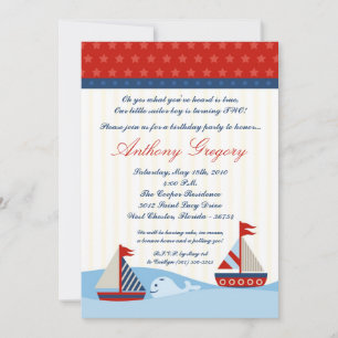 Invitation 5x7 Nautique Bateau à voile Whal Anniversaire Invi