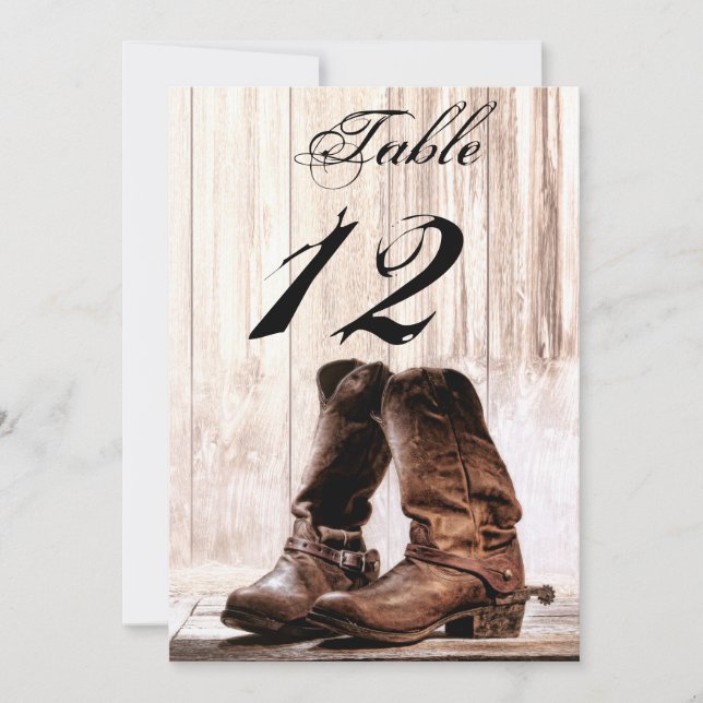 Invitation 5x7 Numéro de tableau Cardboots pays rustique oues (Devant)