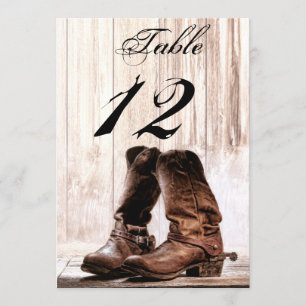 Invitation 5x7 Numéro de tableau Cardboots Pays rustique Oues