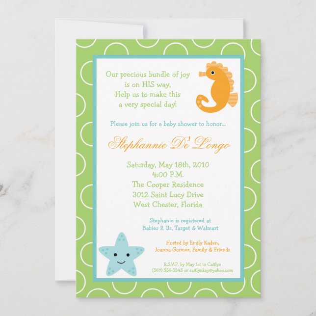 Invitation 5x7 Ocean Life Baby shower à cheval de mer Invitat (Devant)