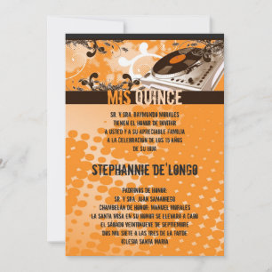 Invitation 5x7 Orang DJ Spin Tourne-disque Quinceanera Invita