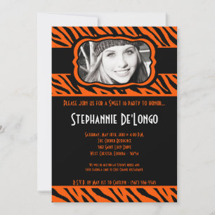 Invitation 5x7 Orang Zebra PHOTO Sweet 16 Anniversaire Invita