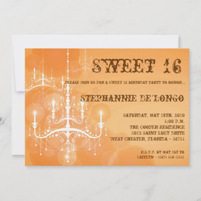 Invitation 5x7 Orange Chandelier Sweet 16 Anniversaire Invita (Devant)