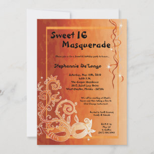 Invitation 5x7 Orange Masquerade Sweet 16 Anniversaire Invita