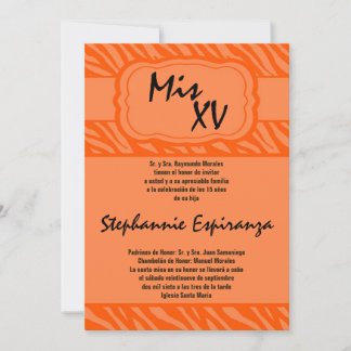 Invitation 5x7 Orange Zebra Imprimer Quinceanera 15 Invitatio
