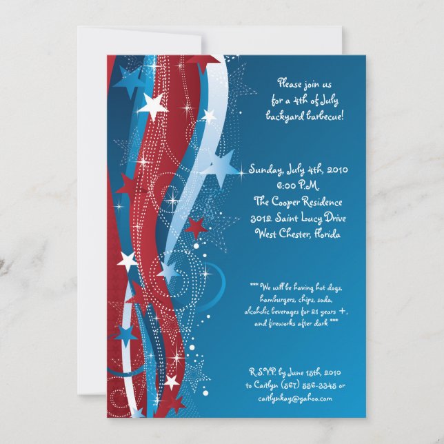 Invitation 5x7 Party quatrièmement 4 juillet l'invitation de (Devant)