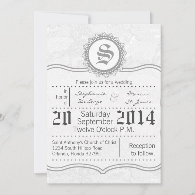 Invitation 5x7 Pays Dentelle blanche Imprimer (Devant)