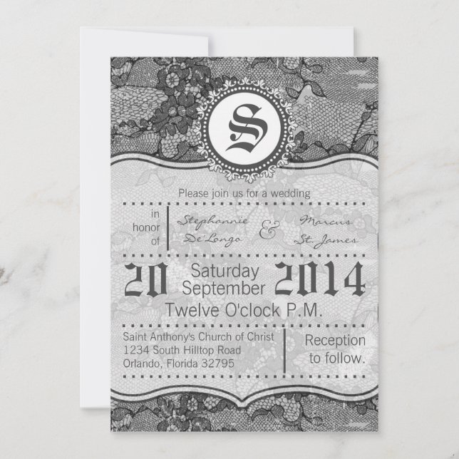 Invitation 5x7 Pays Dentelle noire Imprimer (Devant)