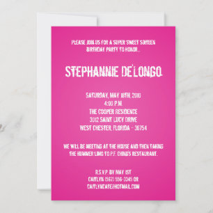 Invitation 5x7 Pink DJ Spin Tourne-disque 16 Anniversaire Inv