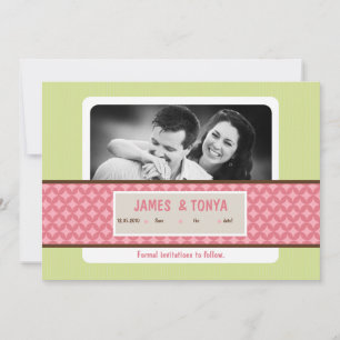 Invitation 5x7 Pink Green Photo Enregistrer la date Annonce