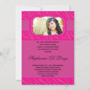 Invitation 5x7 Pink Zebra Imprimer Patter Quinceanera Invitat