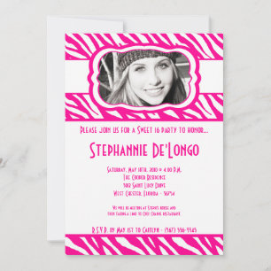 Invitation 5x7 Pink Zebra PHOTO Sweet 16 Anniversaire Invitat