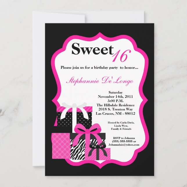Invitation 5x7 Pink Zebra présente l'invitation de fête d'ann (Devant)