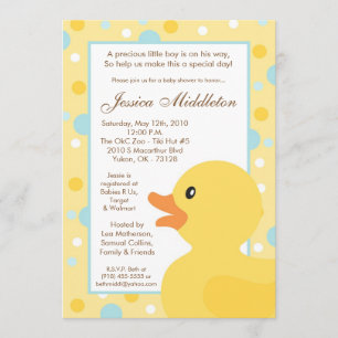 Invitation 5x7 Pointe Polka Dot Rubber Ducky Baby shower Invi