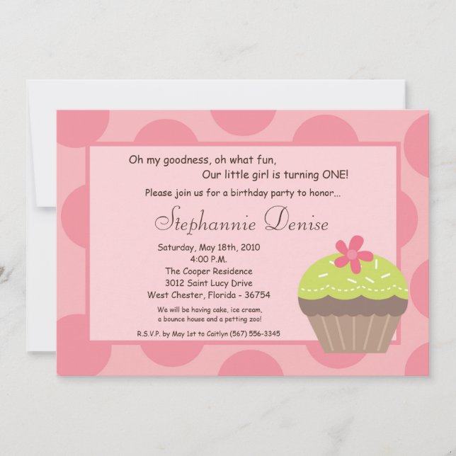 Invitation 5x7 Polka Dot Cup Cake Anniversaire Fête Invitatio (Devant)