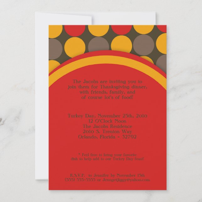Invitation 5x7 Polka Dot Thanksgiving Dîner de fête Invitatio (Devant)