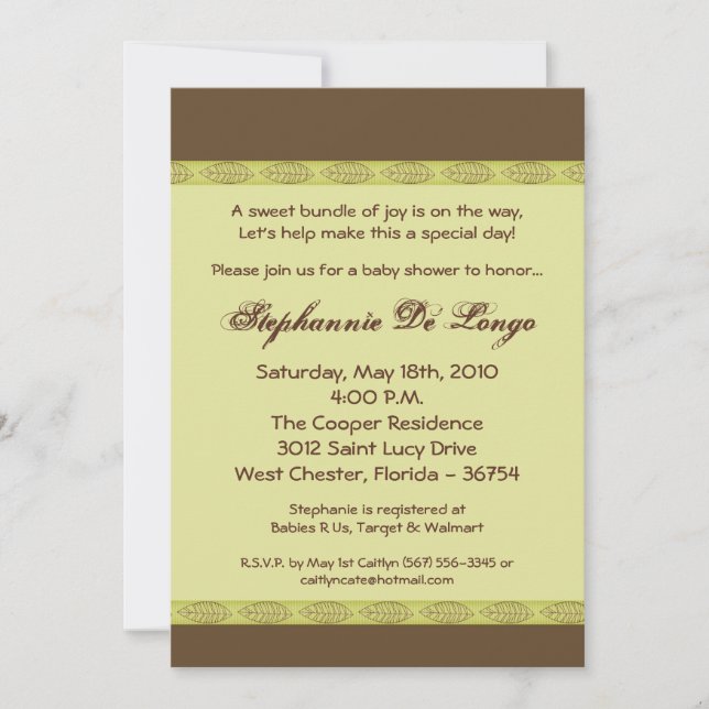 Invitation 5x7 Printemps Feuille verte Zen Baby shower Invita (Devant)
