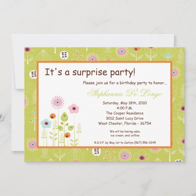 Invitation 5x7 Printemps Fleurs de l'heure Anniversaire Invit (Devant)