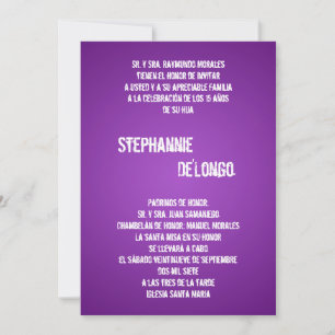Invitation 5x7 Purpl DJ Spin Tourne-disque Quinceanera Invita