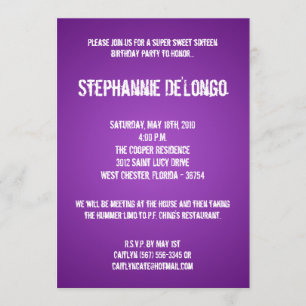 Invitation 5x7 Purple DJ Tourne-disque 16 Anniversaire Invita