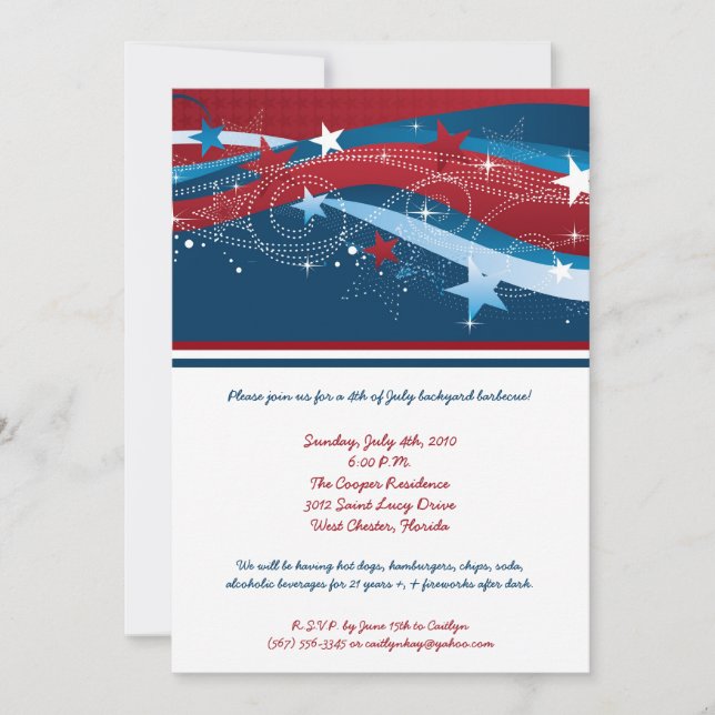 Invitation 5x7 Quatrième 4 juillet (Devant)