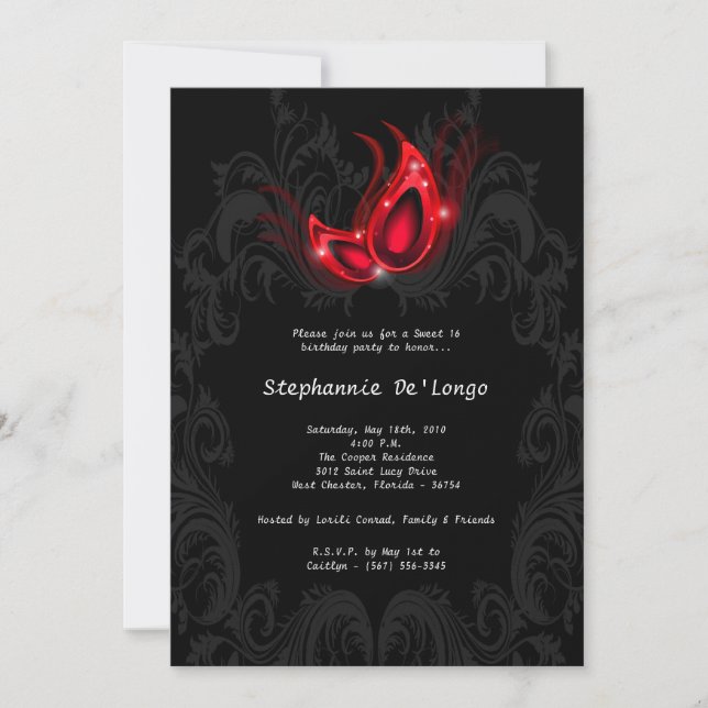 Invitation 5x7 Red Masquerade Sweet 16 Anniversaire Invitatio (Devant)