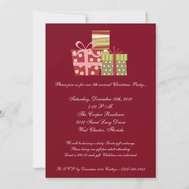Invitation 5x7 Red XMAS présente l'invitation de Noël (Devant)