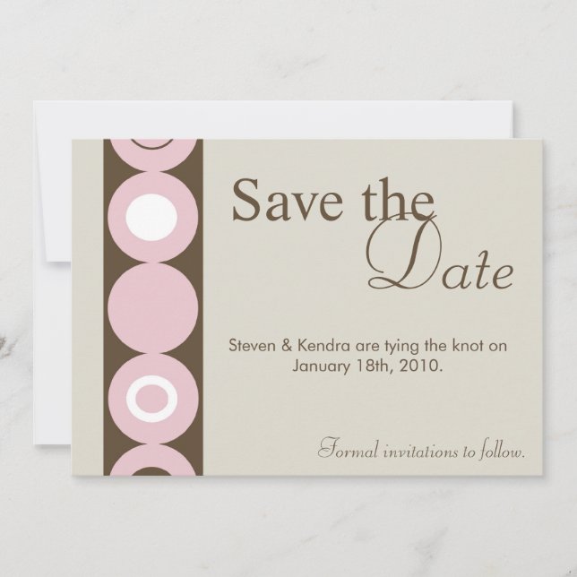 Invitation 5x7 Retro Cercle Rose Enregistrer la date Annonce (Devant)