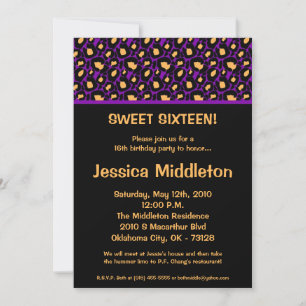 Invitation 5x7 Royal Purple Cheetah 16e anniversaire Invitati