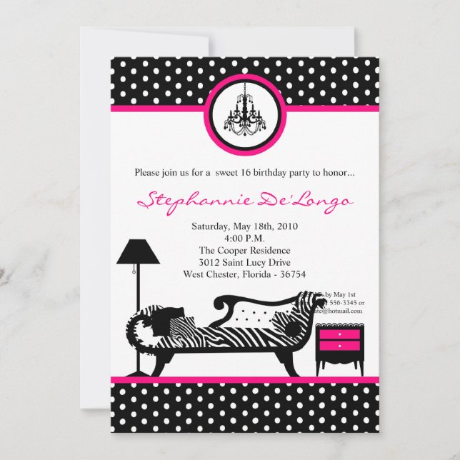 Invitation 5x7 Sassy Mobilier Sweet 16 Anniversaire Invitatio (Devant)