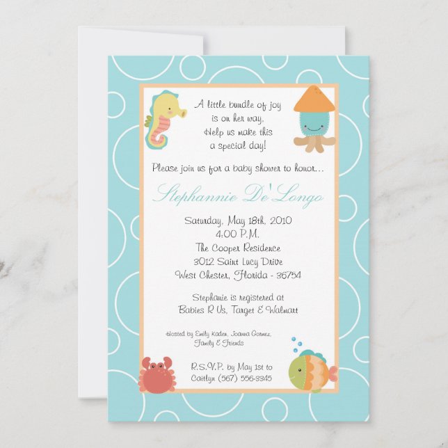 Invitation 5x7 Sea Life Baby shower de poissons de l'océan In (Devant)