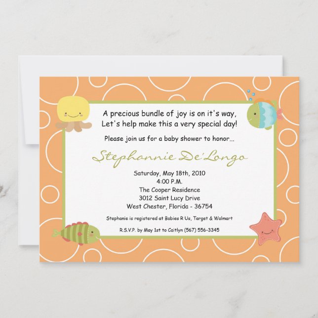 Invitation 5x7 Sea Life Baby shower de poissons de l'océan In (Devant)
