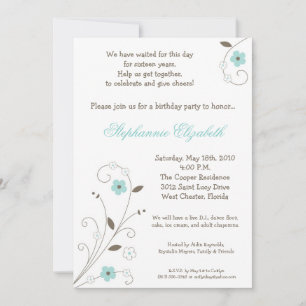 Invitation 5x7 Spring BlueFlower Sweet 16 Anniversaire Invita