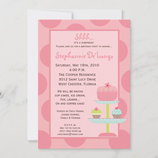 Invitation 5x7 Sweet Traitements Cup Cake Anniversaire Partie (Devant)