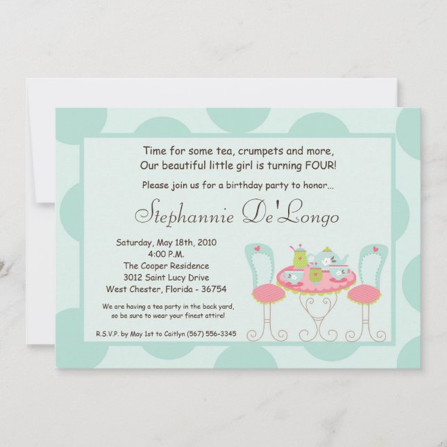 Invitation 5x7 Tea Party Polka Dot Anniversaire Fête Invitati (Devant)