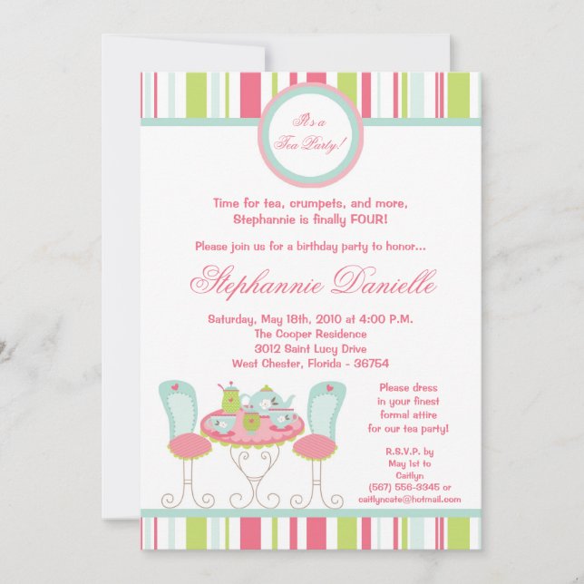 Invitation 5x7 Tendance Chic Tea Party Anniversaire Partie In (Devant)