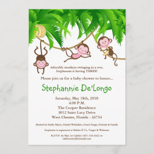 Invitation 5x7 TRIPLETS Baby shower de la jungle de singe Inv