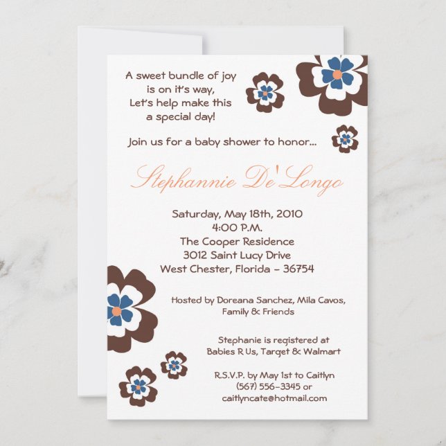 Invitation 5x7 Tropical Hawaiian Flower Baby shower Invitatio (Devant)