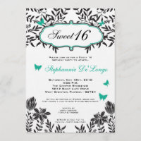 5x7 Turquoise Butterfly Sweet 16 Anniversaire Invi